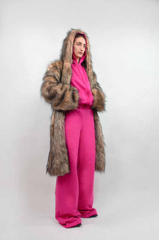 Unisex Oversized Hooded Midi Vegan Fur