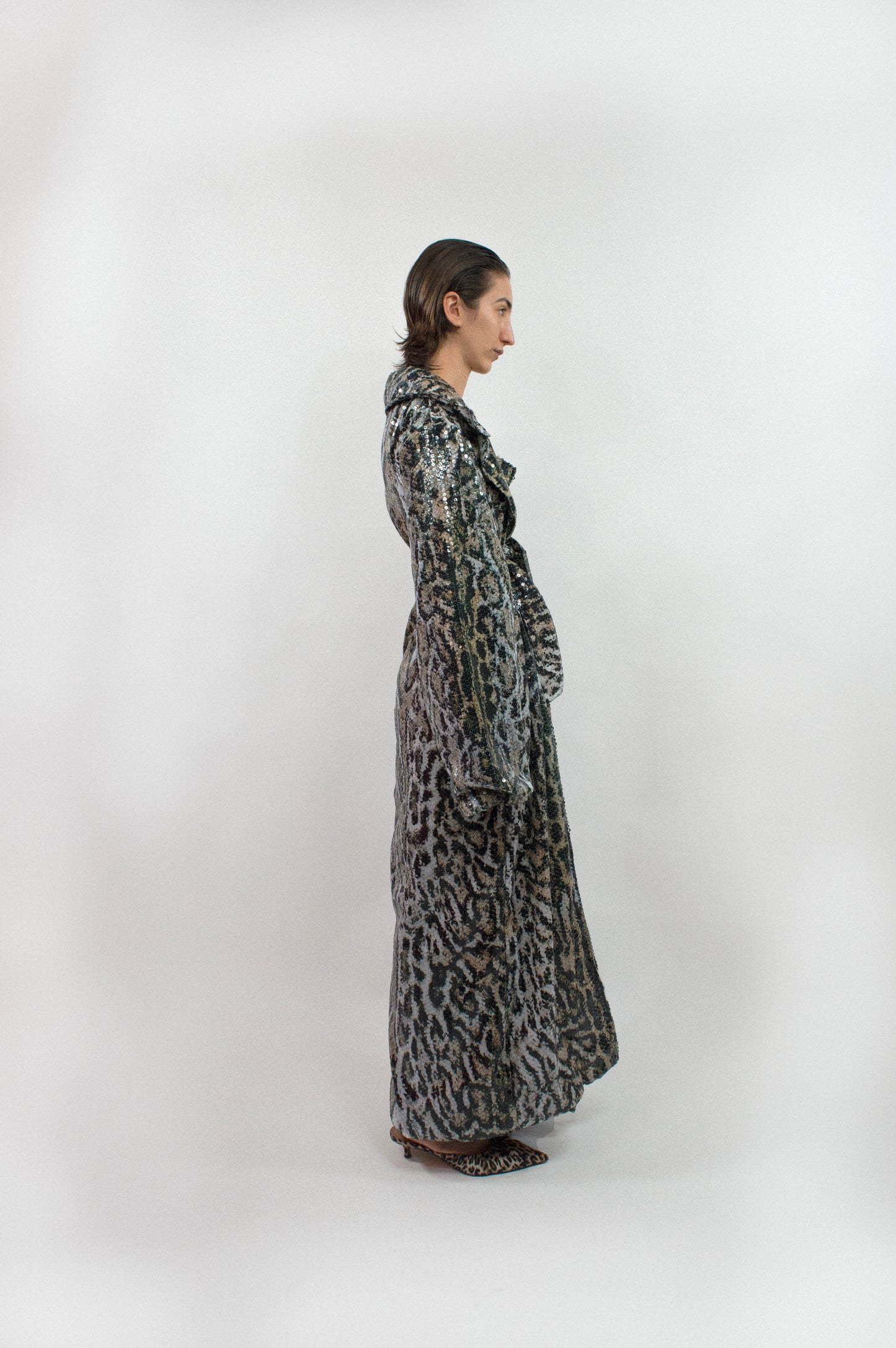 Sequin Oversized Trench Coat in Snake Print